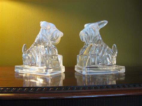Pair Heavy Glass Opalescent Scotty Dog Book Ends Decorative Bookends