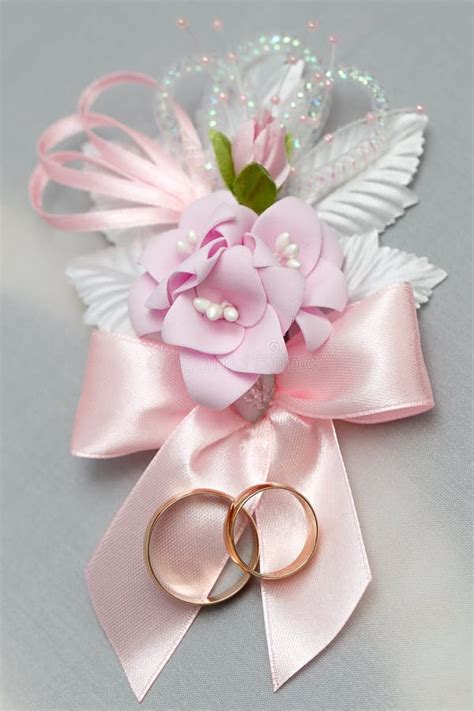 Wedding Gold Ring Decorations For Wedding Celebration Stock Photo