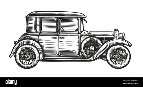 Retro Car Vector Illustration Vintage Vehicle In Sketch Style Stock