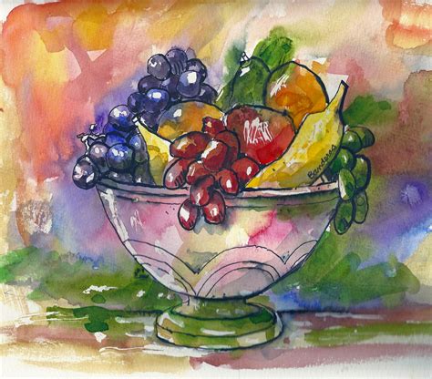 Terrys Ink And Watercolor Fruit Bowl