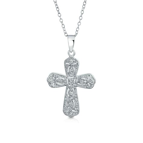 Bling Jewelry Vintage Style Cross For Women 925 Sterling Silver Pave