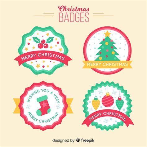 Colección Adorable De Etiquetas De Navidad Con Diseño Plano Vector Gratis