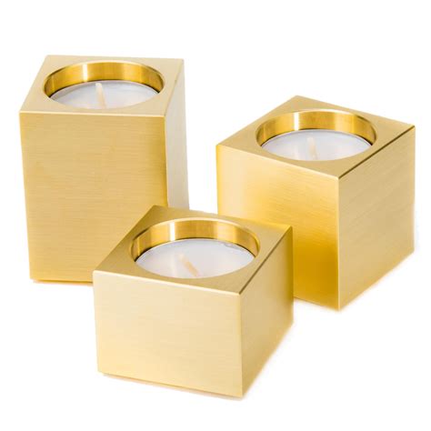 Brass Square Votive Candleholders Set Of 3 Candle Holders