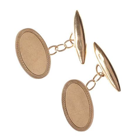 9ct Gold Engraved Oval Shaped Chain Link Cufflinks