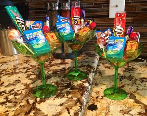 Margarita Glasses Filled With Goodies For Football Bingo Prizes Adult Version All Items