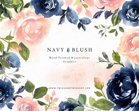 More information on this design. Hand Painted watercolor Flower Clipart Set - Navy and ...