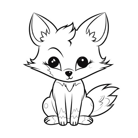 An Animal Drawing Cartoon Baby Fox Coloring Outline Sketch Vector Cute