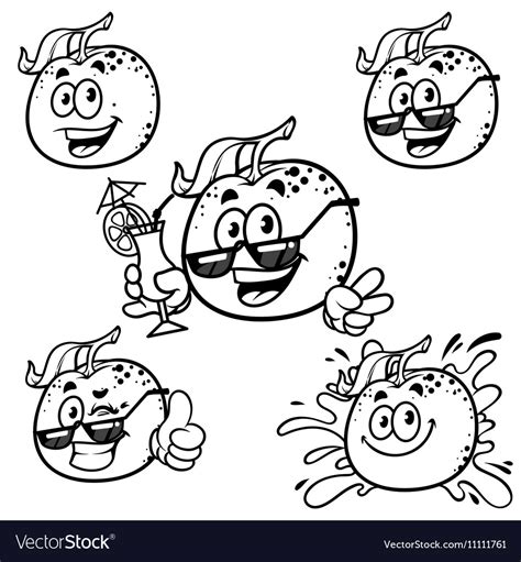 Set Cartoon Character Happy Orange Outline On A Vector Image