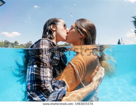 Two Lesbian Women Having Fun Swimming Stock Photo Shutterstock