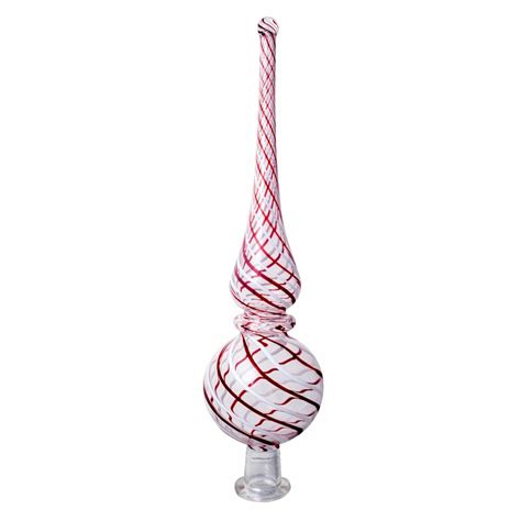 Red And White Swirl Egyptian Glass Christmas Tree Topper Made In Egypt 13 Inch