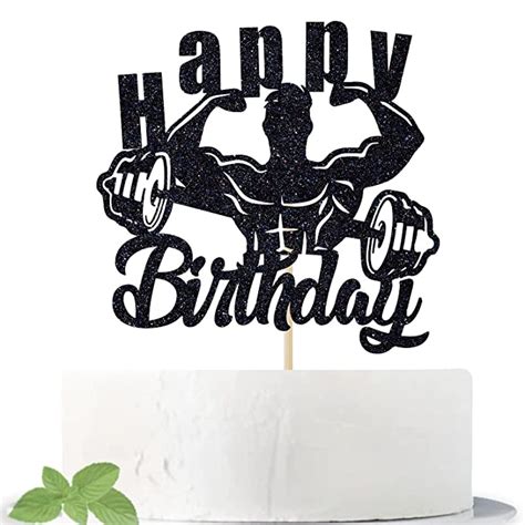 cos mos bodybuilding theme birthday cake topper black glitter happy birthday cake decorations