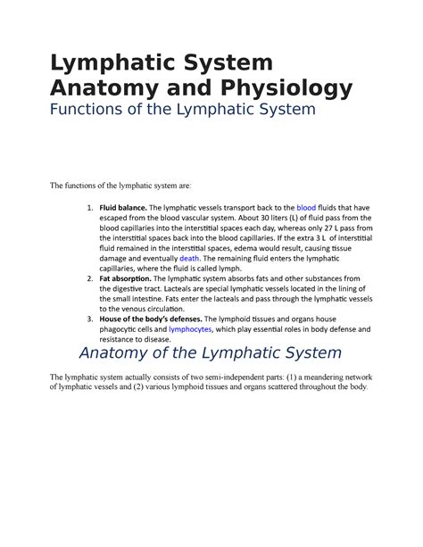Lymphatic System Anatomy And Physiology Lymphatic System Anatomy And