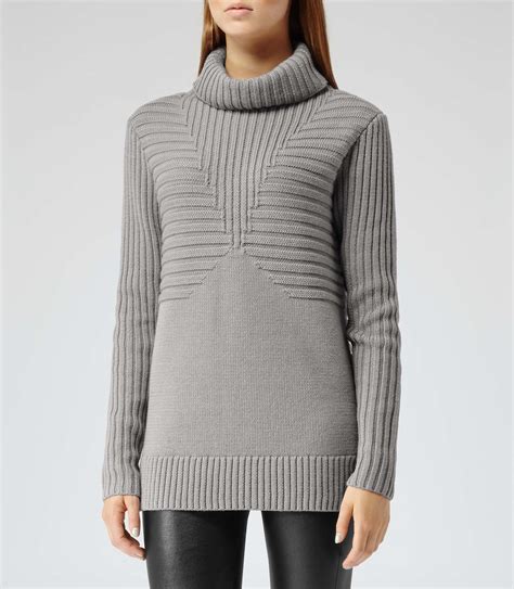 Lyst Reiss Milford Chunky Roll Neck Jumper In Gray