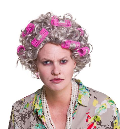 granny wig with rollers wigs mega fancy dress