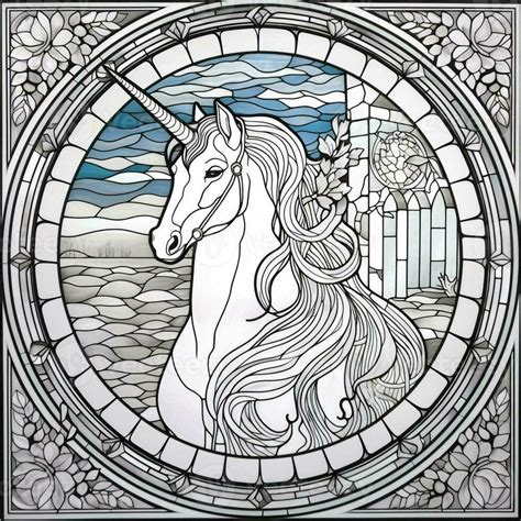Stained Glass Unicorn Coloring Pages 26957961 Stock Photo At Vecteezy