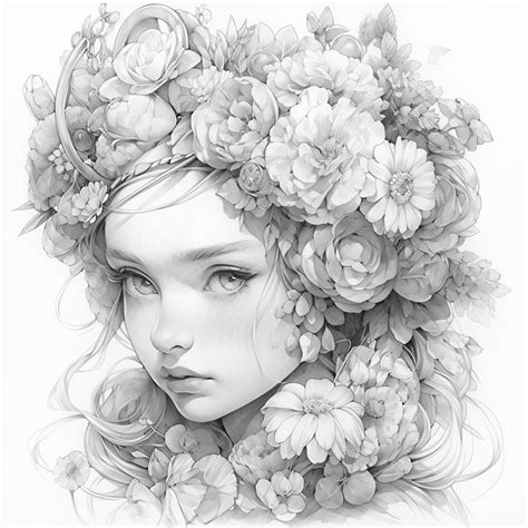 premium ai image a drawing of a woman with flowers in her hair generative ai