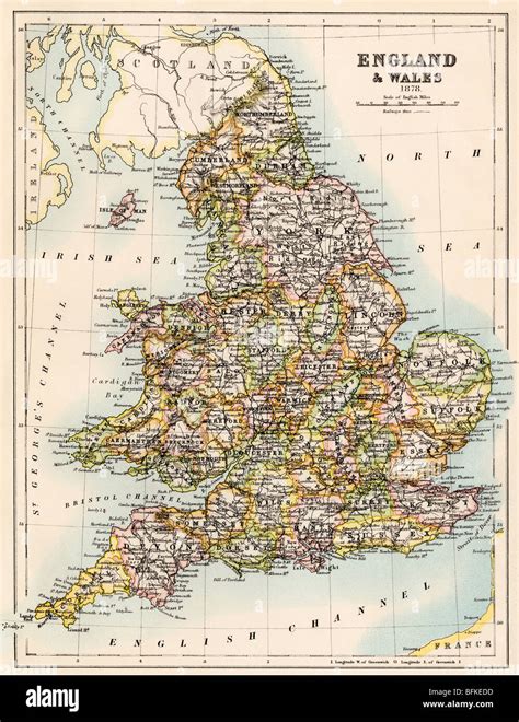 Map Of England And Wales 1870s Color Lithograph Stock Photo Alamy