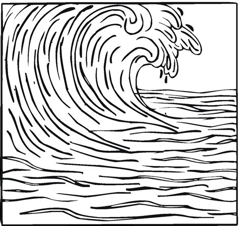 Crashing Waves Drawing Simple Sketch Coloring Page