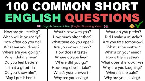 100 Common Short English Questions Everyday English Questions