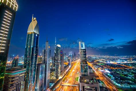 Dubai Uae December 11 2016 Night Aerial View Of Downtown Dubai