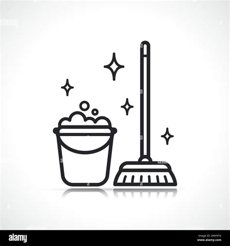 Cleaning Broom And Bucket Icon Flat Line Stock Vector Image Art Alamy