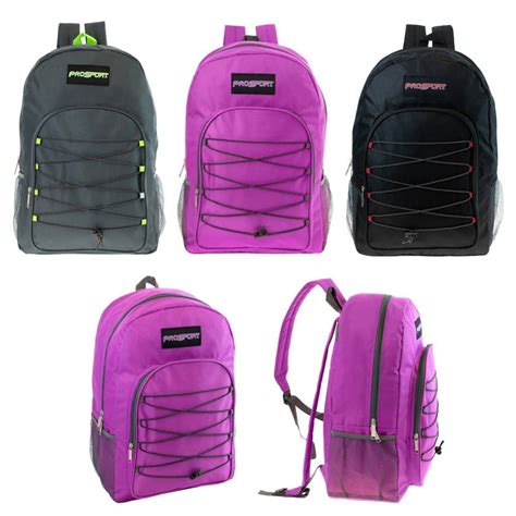 24 Wholesale 19 Bungee Backpack In 3 Assorted Colors At