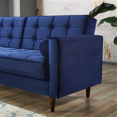 Mid Century Modern William Blue Velvet Sleeper Sofa Ash0454