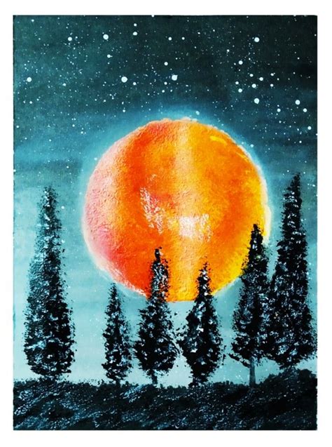 Landscape Night Sky Simple Oil Pastel Drawing All Interview