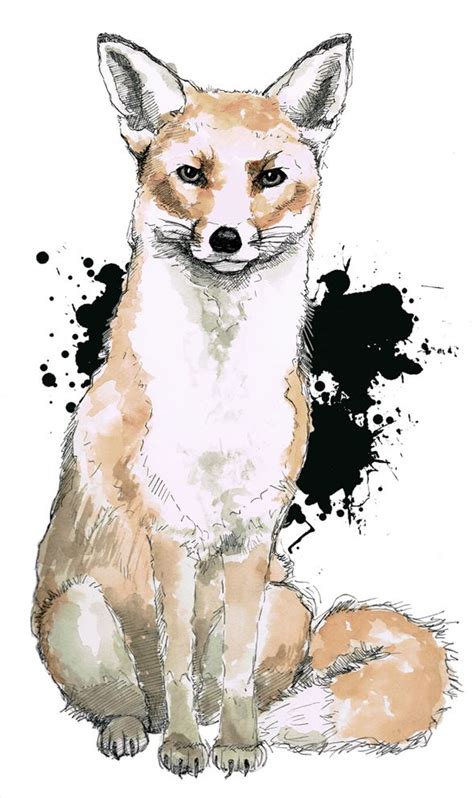 Madebylen Sitting Fox Art Illustration Fox
