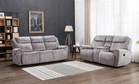 Gray Velvet Fabric Reclining Sofa And Loveseat Set Contemporary Global