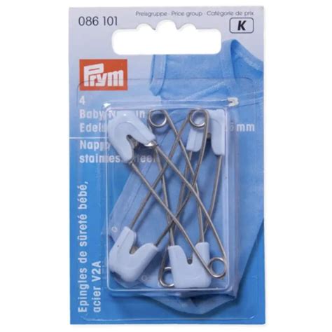 086101 Prym Nappy Pins Stainless Steel With Blue Cap 55mm 4 Piece Card