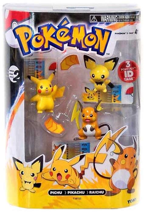 Pokemon Black White Evolution Pichu Pikachu Raichu Figure 3 Pack Tomy