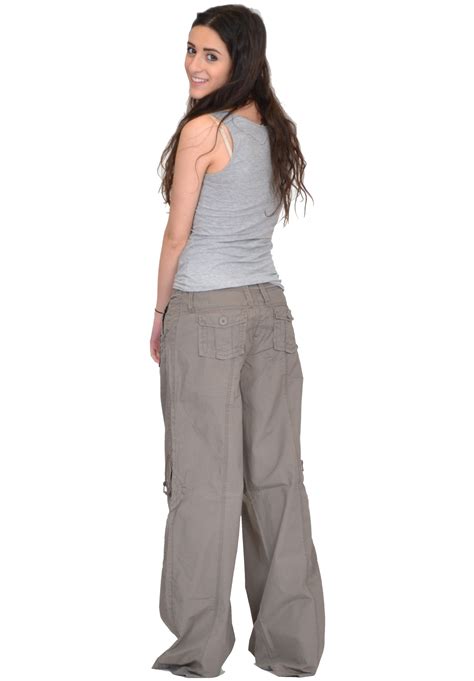New Ladies Womens Baggy Wide Leg Loose Lightweight Combat Trousers