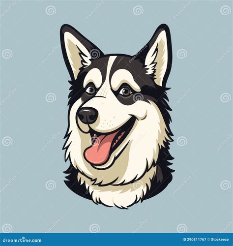 Husky Dog Illustration Iconic Pop Culture Caricature On Blue