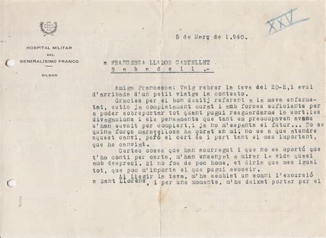 Cartas De La Guerra Civil Española 1936 1939 Francesc Raspall 5 De Marzo De 1940