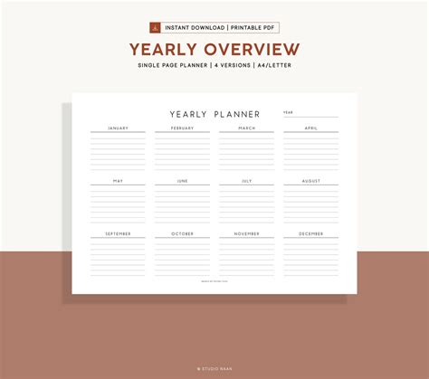 Year Overview Planner Printable Yearly Planner Yearoverview Etsy
