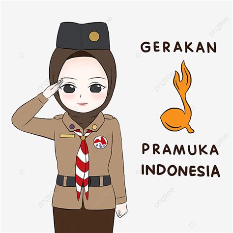 Hari Pramuka White Transparent Indonesian Scout Girl Wearing Hijab In