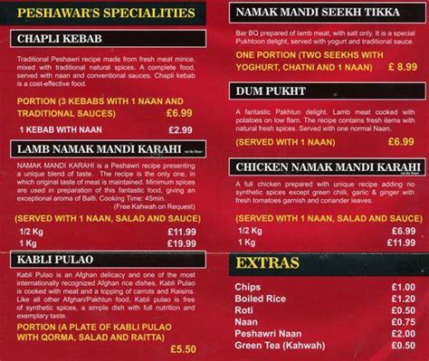 The Peshawar Restaurant Menu Menu For The Peshawar Restaurant