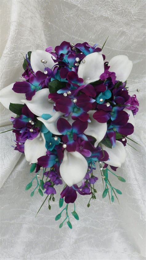 Galaxy Orchid Bridal Bouquet Purple Blue Island Orchid Etsy Purple