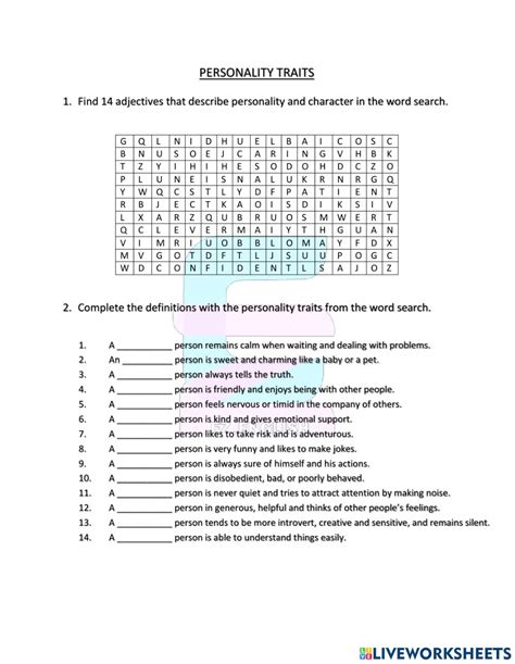 Personality Traits Free Online Worksheet