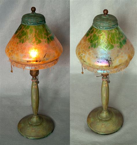 Bohemian Art Nouveau Lamps With Art Glass Shades Possibly Loetz One Of A Pair Art Nouveau