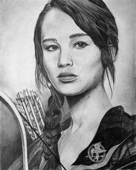 Hand Drawn Portrait Of Katniss Everdeen Hunger Games Victor Print Hand Drawn Portraits