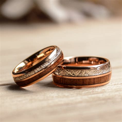 Match His And Hers Rose Gold Tungsten Ring With Meteorite And Wood Wedding Band Wooden 530x@2x ?v=1576703790