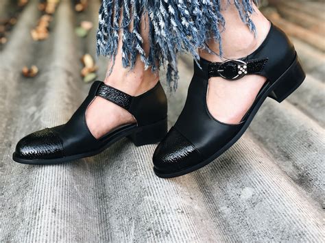 Mary Jane Black Leather Low Heels Vintage Mary Jane Pumps Etsy