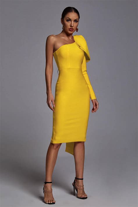 Yellow Cocktail Dress One Shoulder Dress Party Dress Bellabarnett