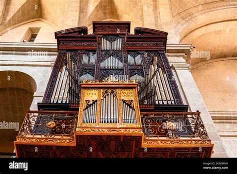 Pipe Organ In The Interior Of The Famous Medieval Building Low Angle