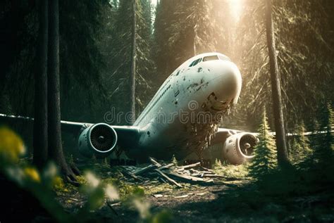 Aircraft Crash In Forest Airliner Catastrophe Among Trees Plane