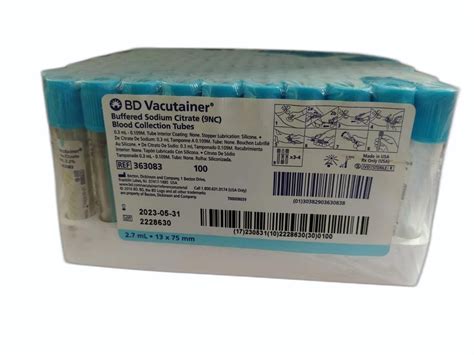 BD Vacutainer Buffered Sodium Citrate 9NC Blood Collection Tube Size