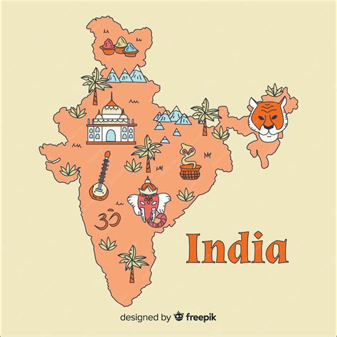Hand Gezeichnete Karte Von Indien Kostenlose Vektor