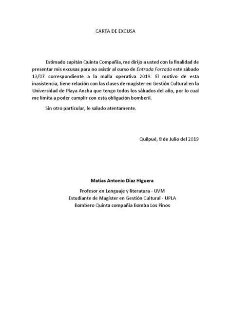 Modelo Carta De Excusa Por Inasistencia Al Colegio Modelo De Informe